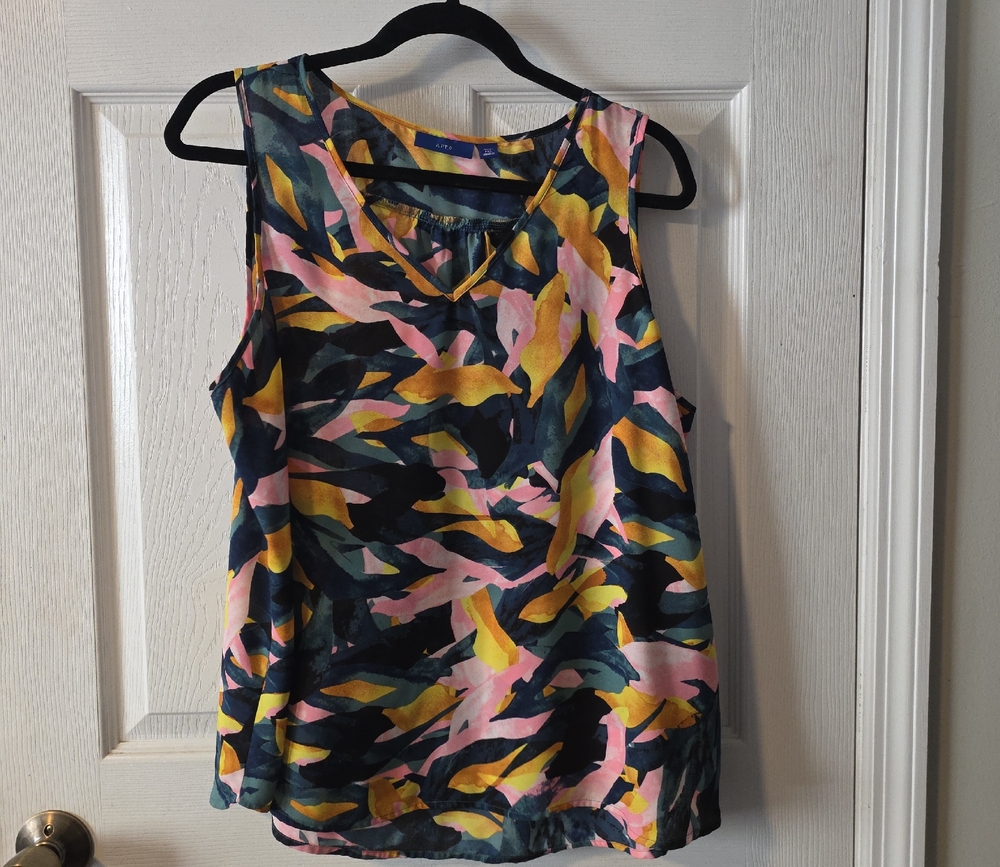 Apt. 9 Pink and Yellow Abstract Tank Top